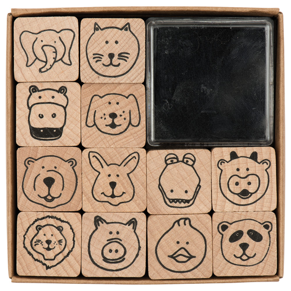 Rico Design Paper Poetry Wooden Stamp 13 Set Animal Faces