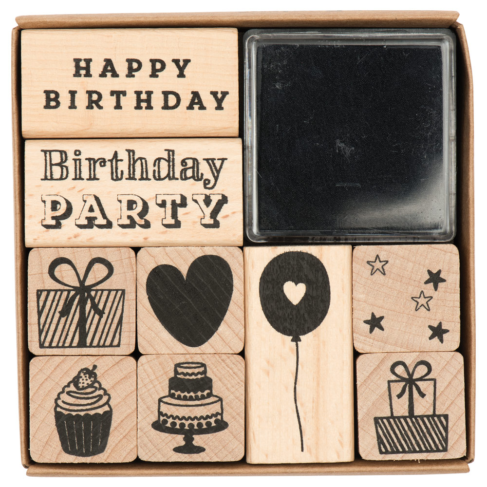 Rico Design Paper Poetry Wooden Stamp 10 Set Birthday