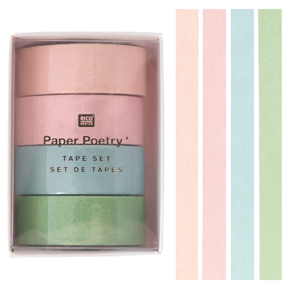 Rico Design Paper Poetry Tape 10m 4 Set Glitter Pastel