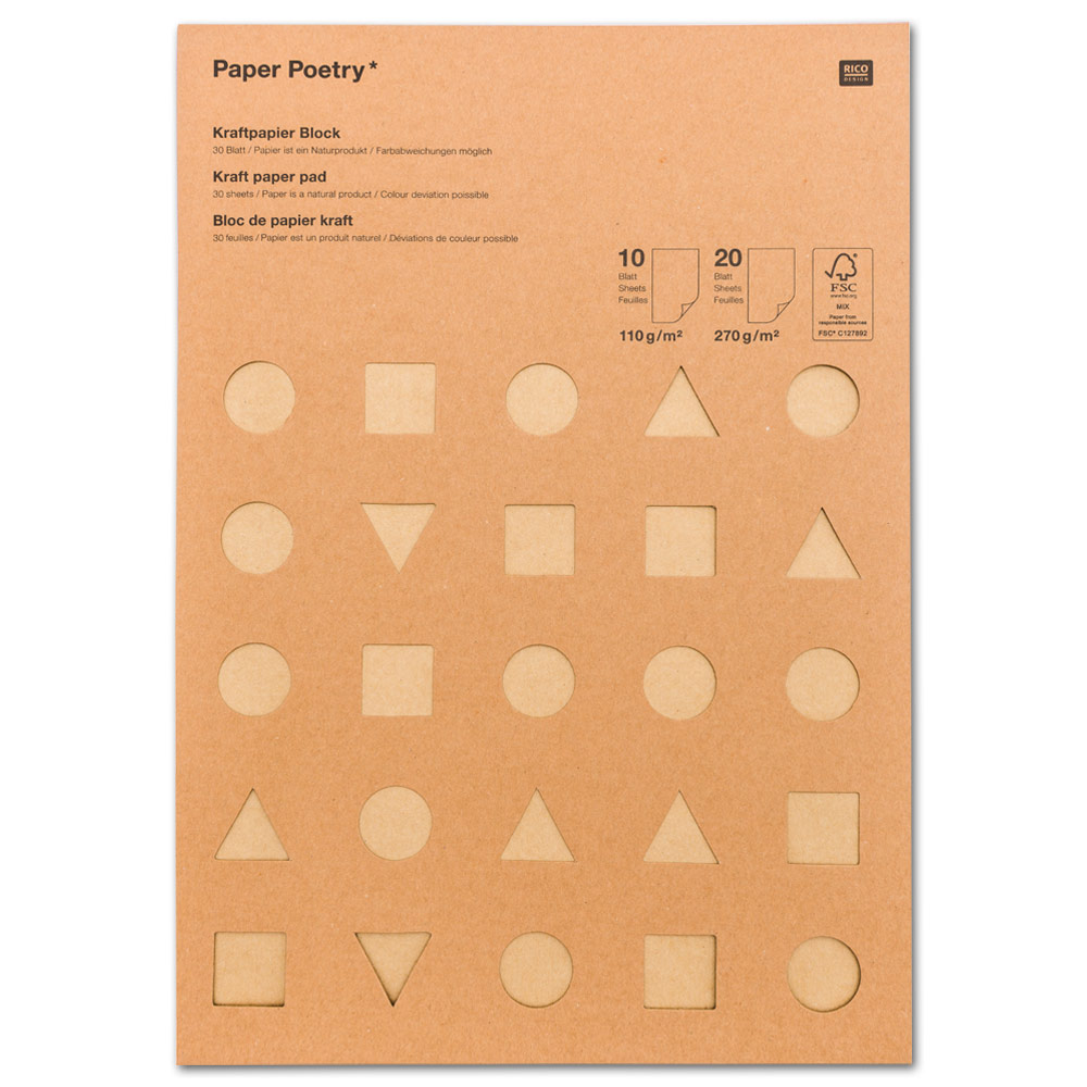 Rico Design Paper Poetry A4 Kraft Paper Pad 30 Sheets 8.3"x11.7" Natural