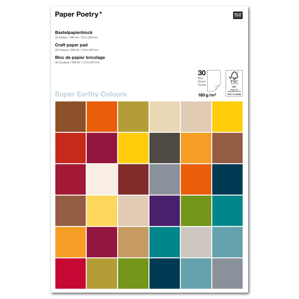 Rico Design Paper Poetry A4 Craft Paper 30 Sheets 8.3"x11.7" Earthy
