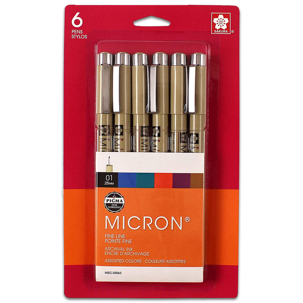 Sakura Pigma Micron 01 Pen 0.25mm 6 Set Assorted Colors