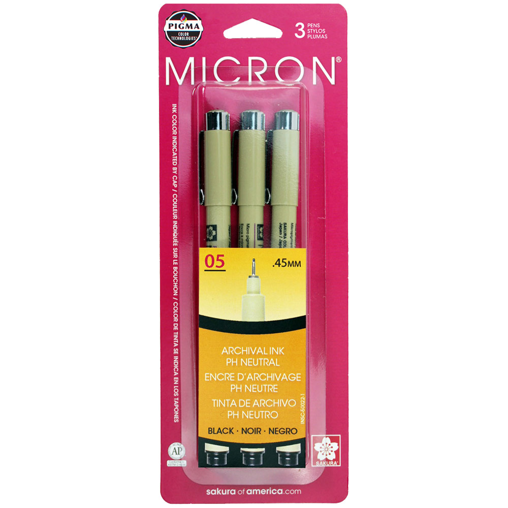 Sakura Pigma Micron 05 Pen 0.45mm 3 Set Black