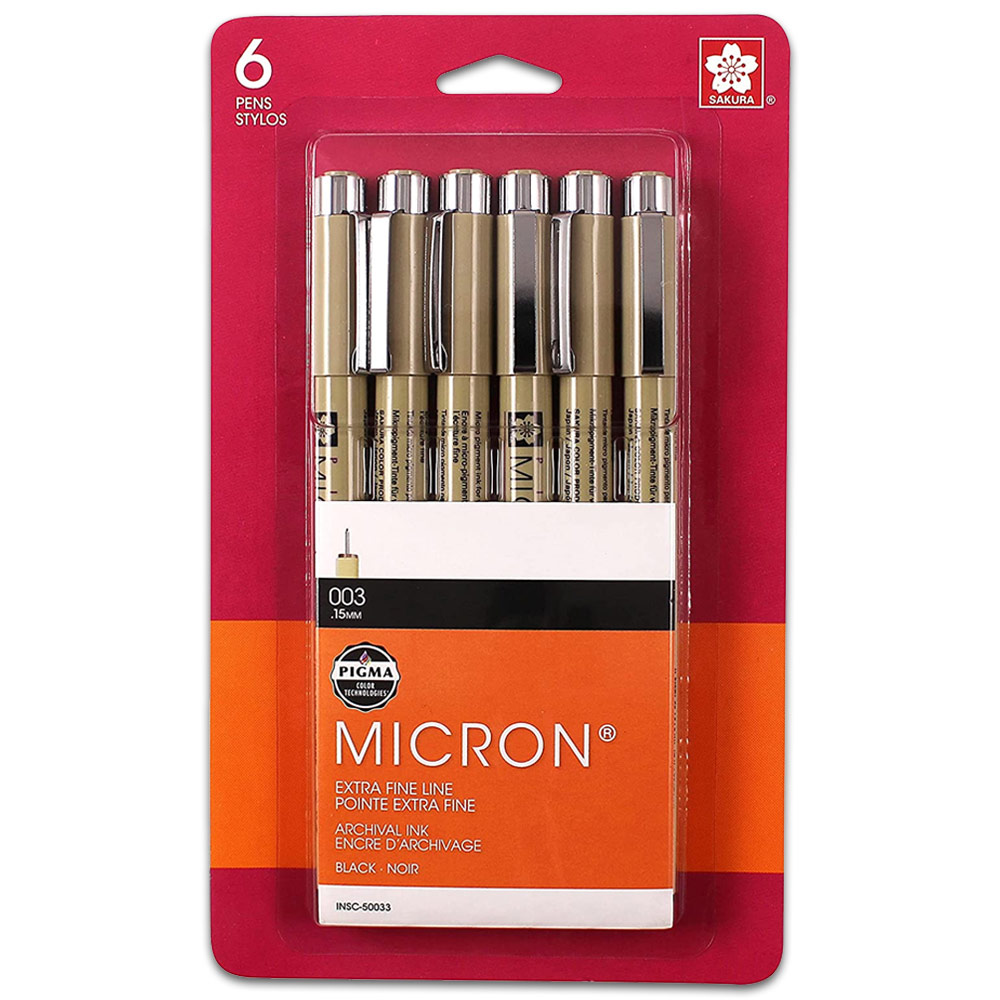 Sakura Pigma Micron 003 Pen 0.15mm 6 Set Black