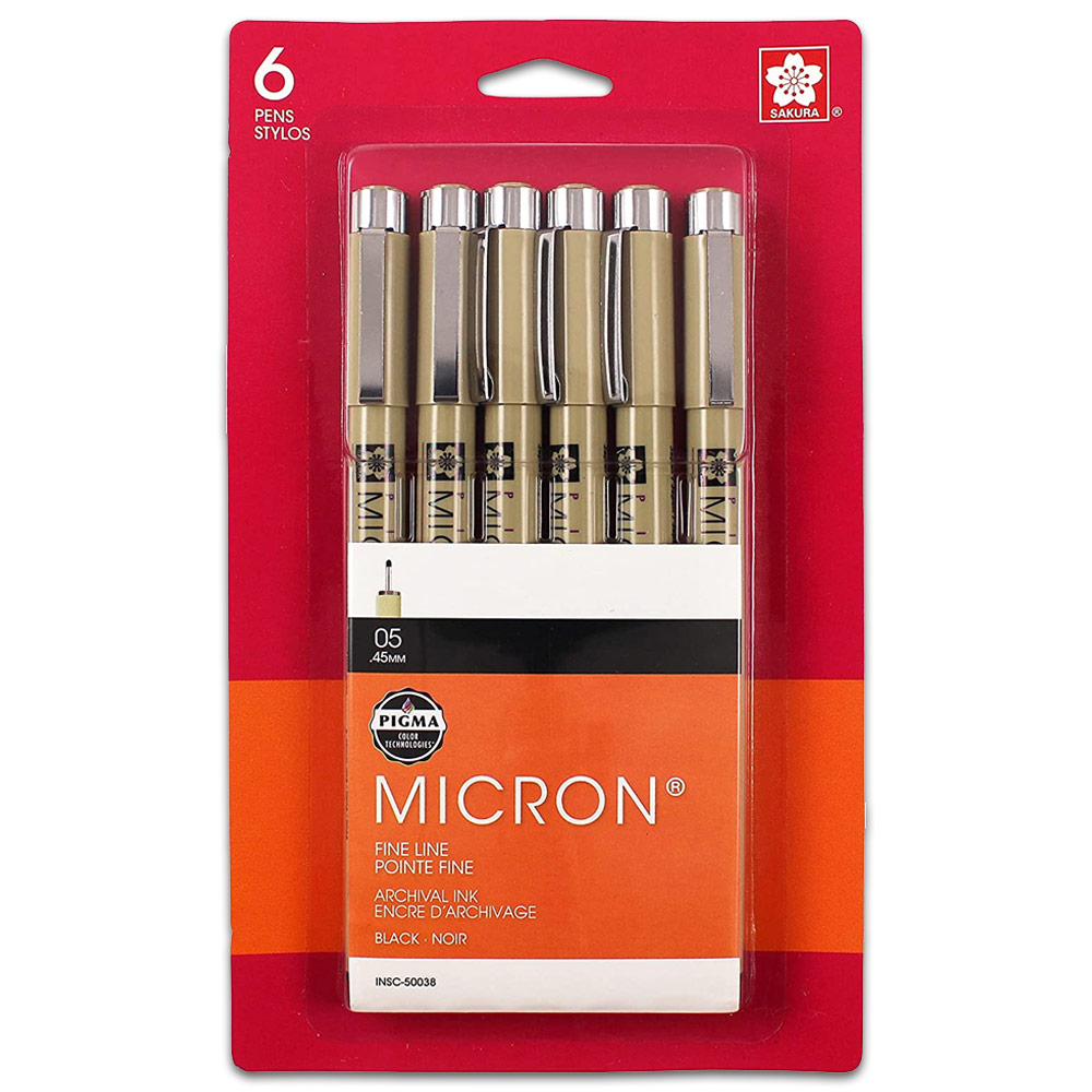 Sakura Pigma Micron 05 Pen 0.45mm 6 Set Black