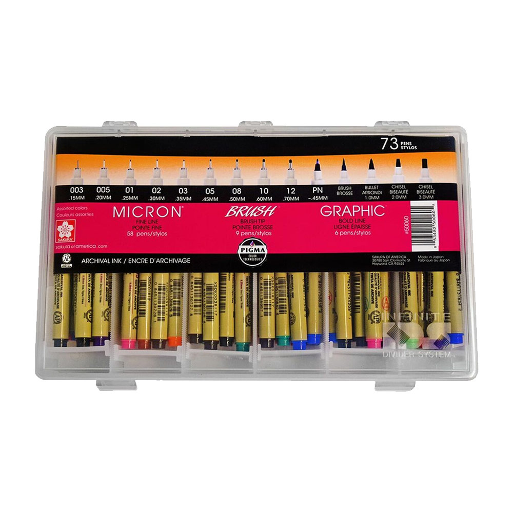 Sakura Pigma Pen Ink Gift 73 Set & Reusable Storage Case