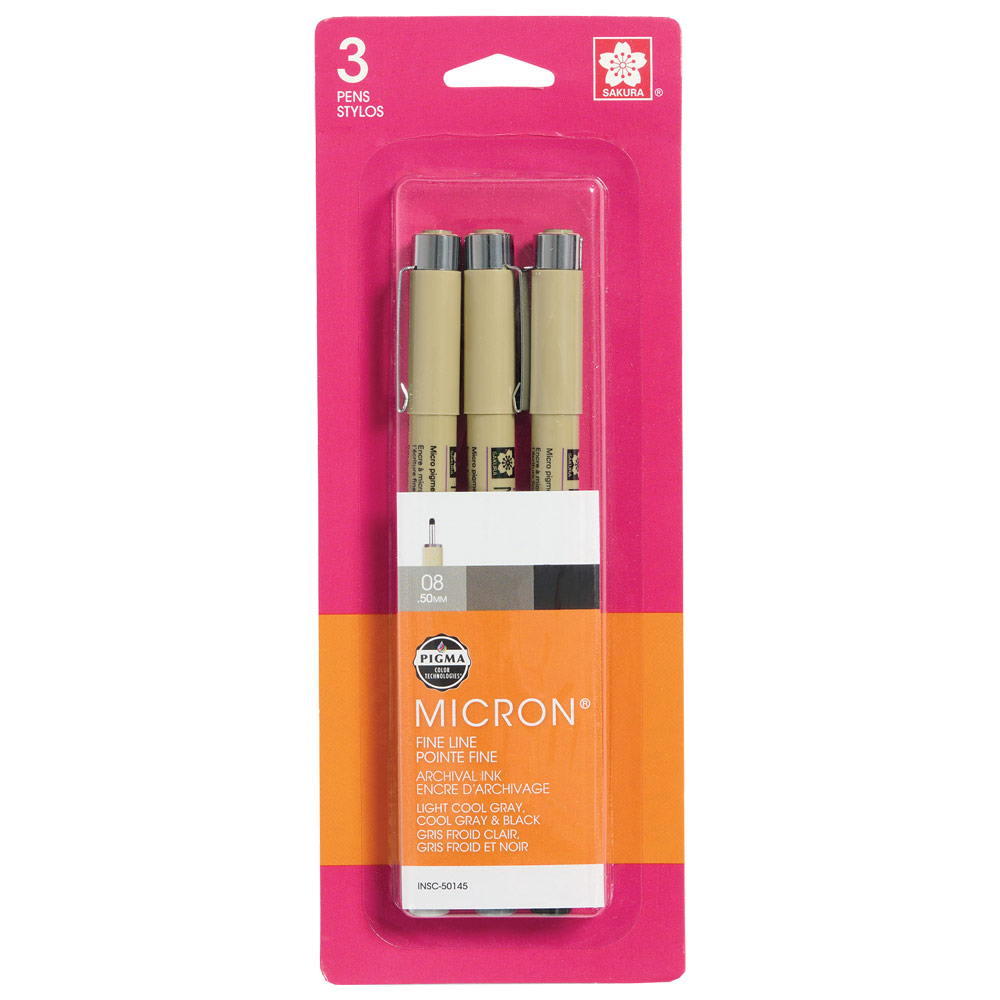 Sakura Pigma Micron 08 Pen 0.50mm 3 Set Light Cool Gray, Cool Gray & Black