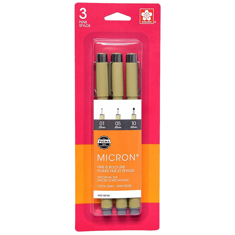 Sakura Pigma Micron (01, 05, 10) Pen 3 Set Cool Gray