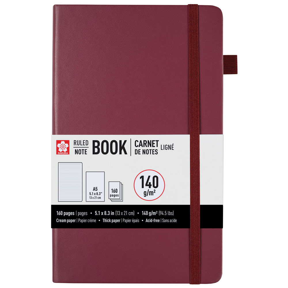Sakura A5 Notebook Hardcover Ruled 5.1"x8.3" Mulberry