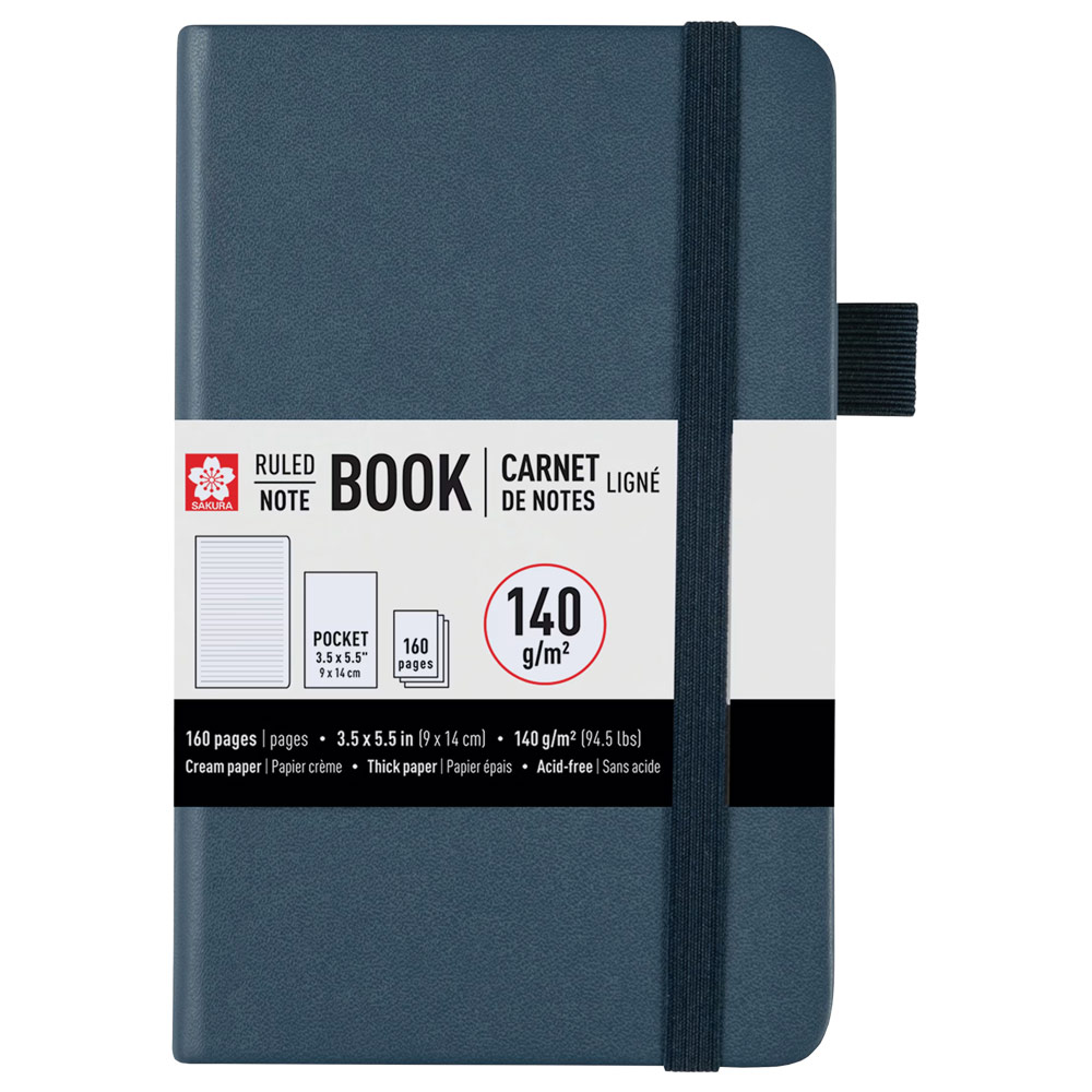 Sakura Pocket Notebook Hardcover Ruled 3.5"x5.5" Deep Indigo
