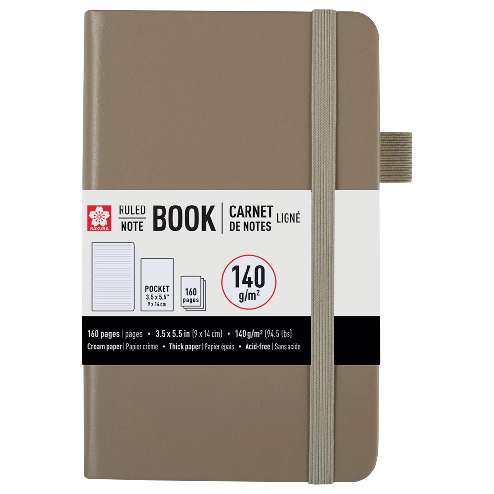 Sakura Pocket Notebook Hardcover Ruled 3.5"x5.5" Cinder