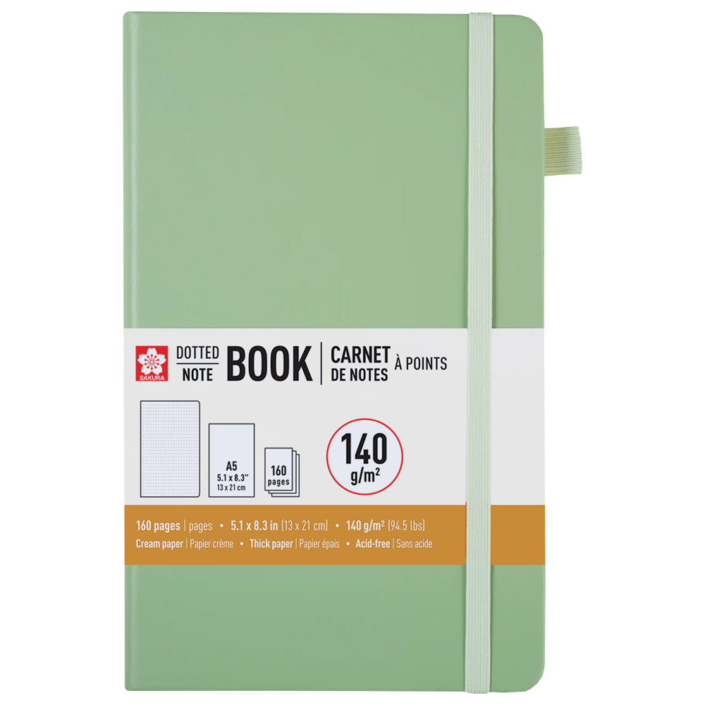 Sakura A5 Notebook Hardcover Dot 5.1"x8.3" Pale Patina