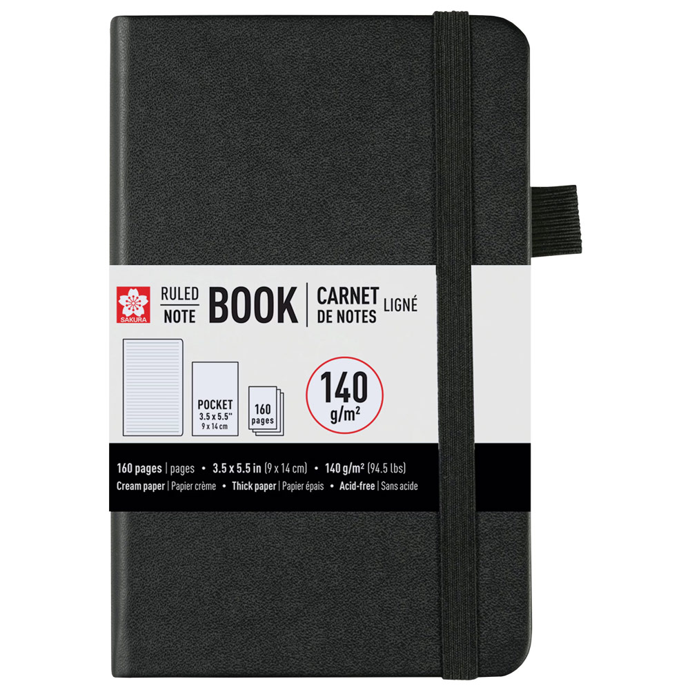 Sakura Pocket Notebook Hardcover Ruled 3.5"x5.5" Black