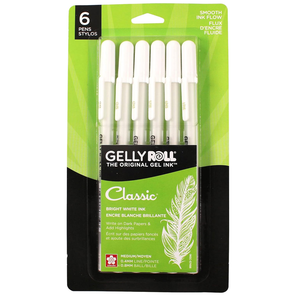 Sakura Gelly Roll Classic Pens, Medium Line, White - 6 Pack