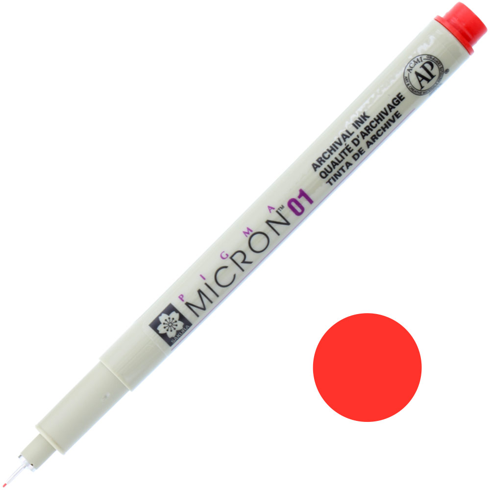 Sakura Pigma Micron Pen 01 Red Ink Marker Felt Tip Pen, Archival Pigment Ink Pens for Artist, Zentangle, Technical Drawing Pens - 8 Pack of Micron