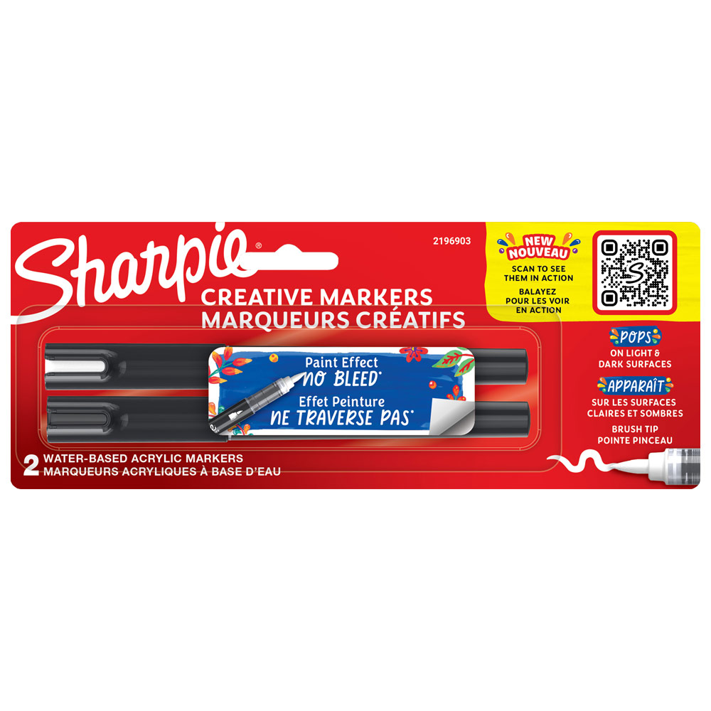 Sharpie Water-Based Acrylic Creative Marker Brush Tip 2 Set Black & White