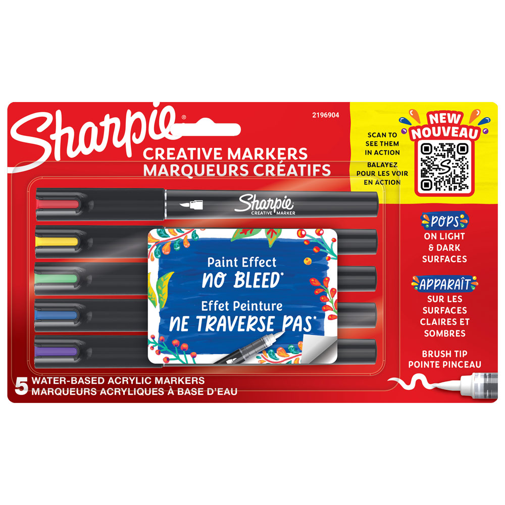 Sharpie Water-Based Acrylic Creative Marker Brush Tip 5 Set Assorted