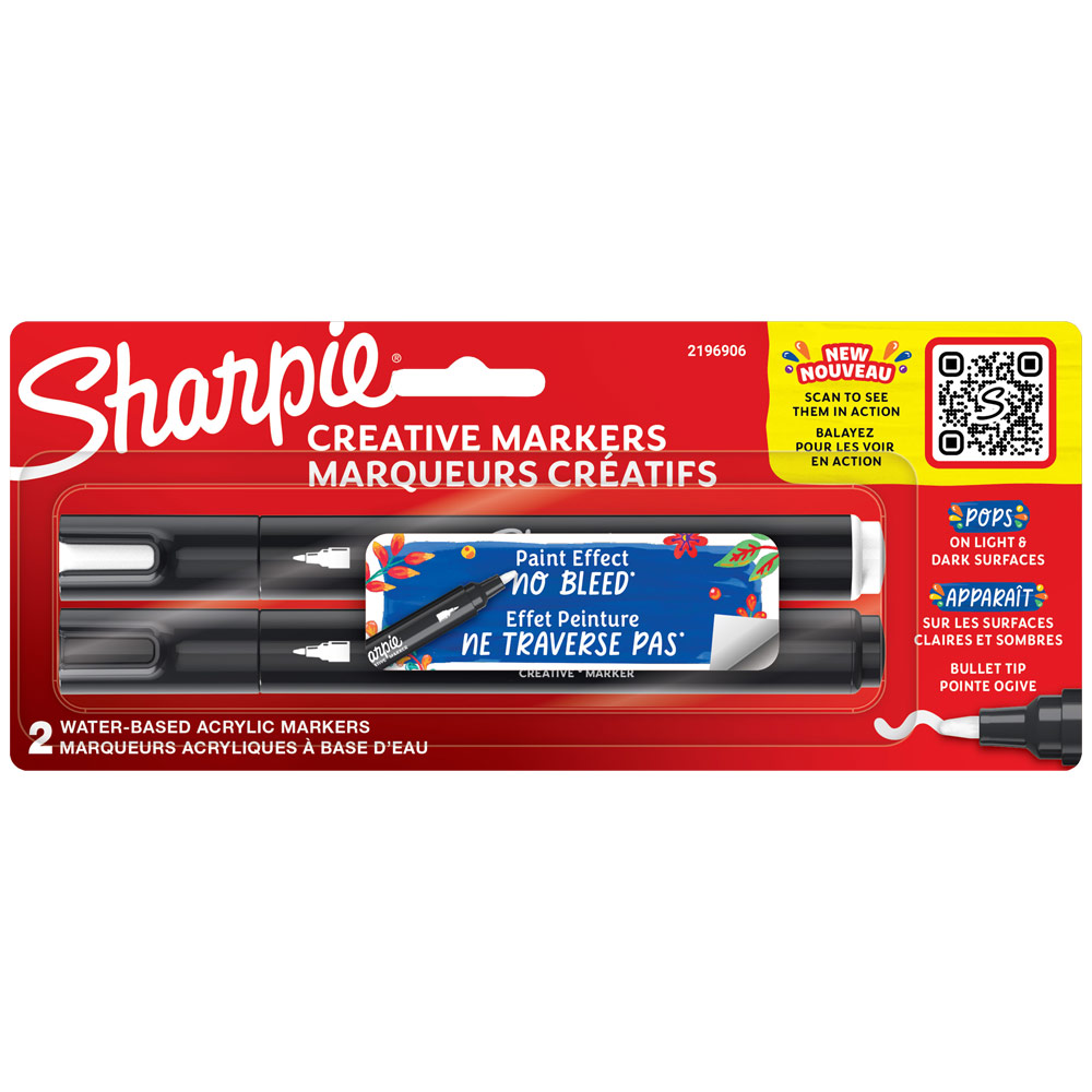Sharpie Water-Based Acrylic Creative Marker Bullet Tip 2 Set Black & White