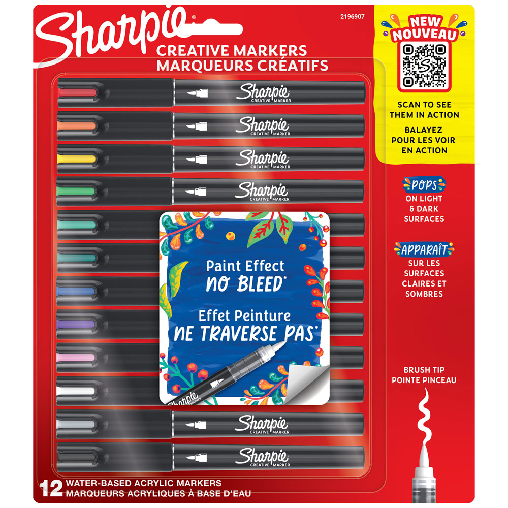 Sharpie Water-Based Acrylic Creative Marker Brush Tip 12 Set Assorted