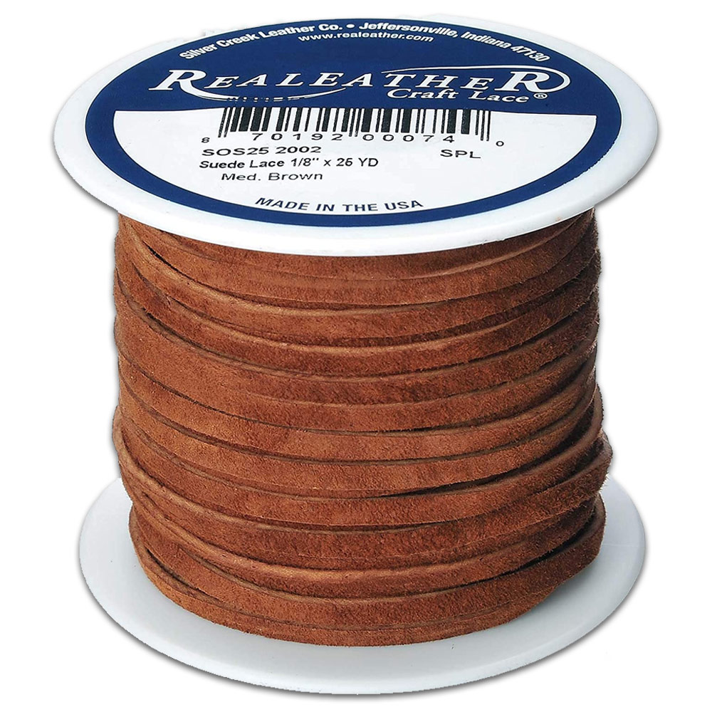 Realeather Suede Lace 1/8"x25yd Medium Brown