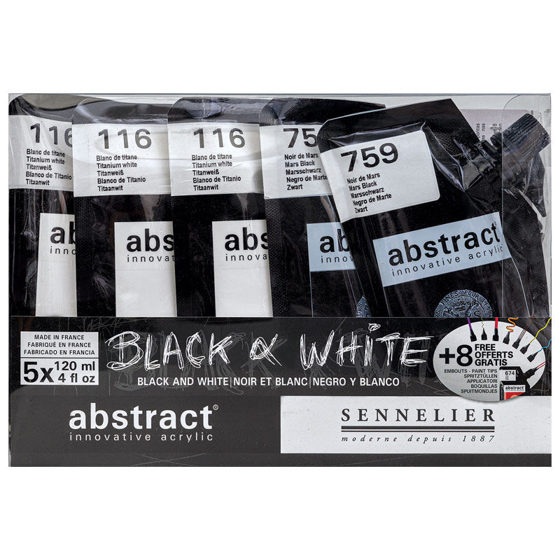 Sennelier Abstract Acrylic 5 x 120ml Set Black & White