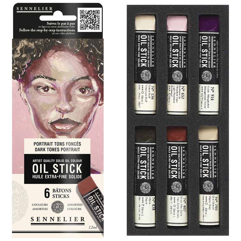 Sennelier Extra Fine Artists' Oil Stick Mini 6 x 12ml Set Portrait Dark