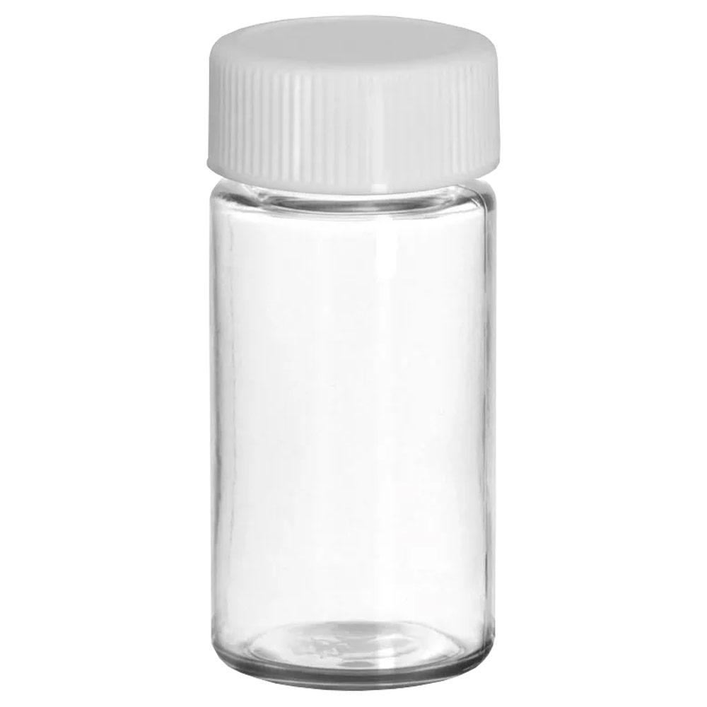 Clear PET Plastic Vial w/White Screw Cap 20ml