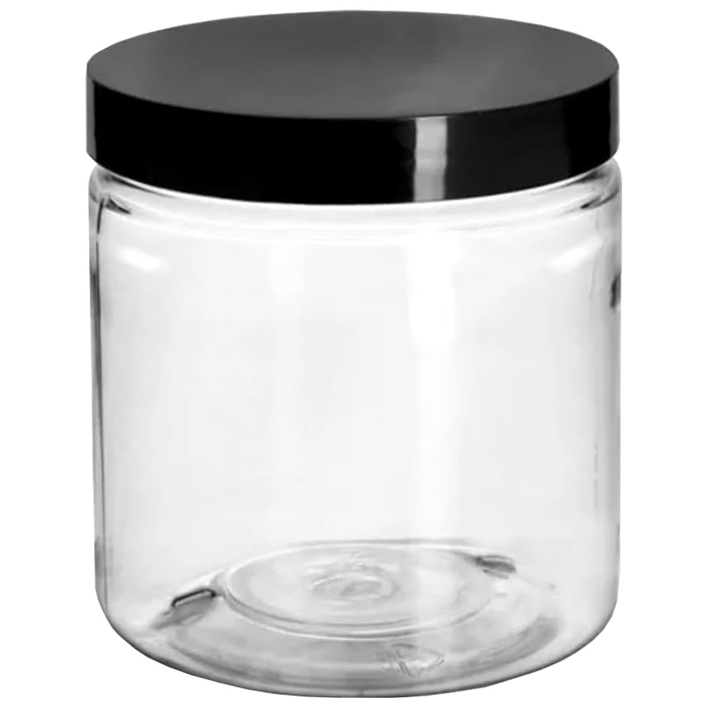 SKS Clear Plastic Straight Sided Jar w/Black Cap 8oz