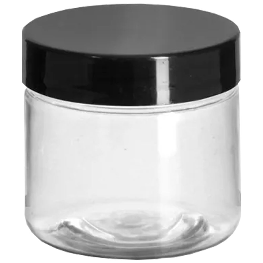 Clear PET Plastic Straight Sided Jar w/Black Cap 2oz