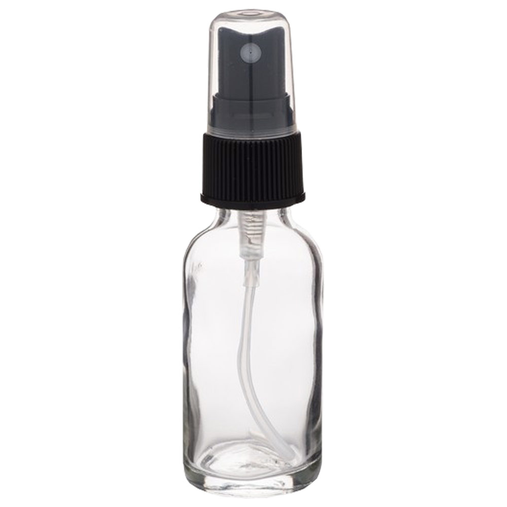 SKS Clear Glass Round Bottle w/Black Fine Sprayer 1oz