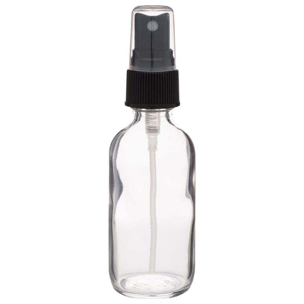 SKS Clear Glass Round Bottle w/Black Fine Sprayer 2oz