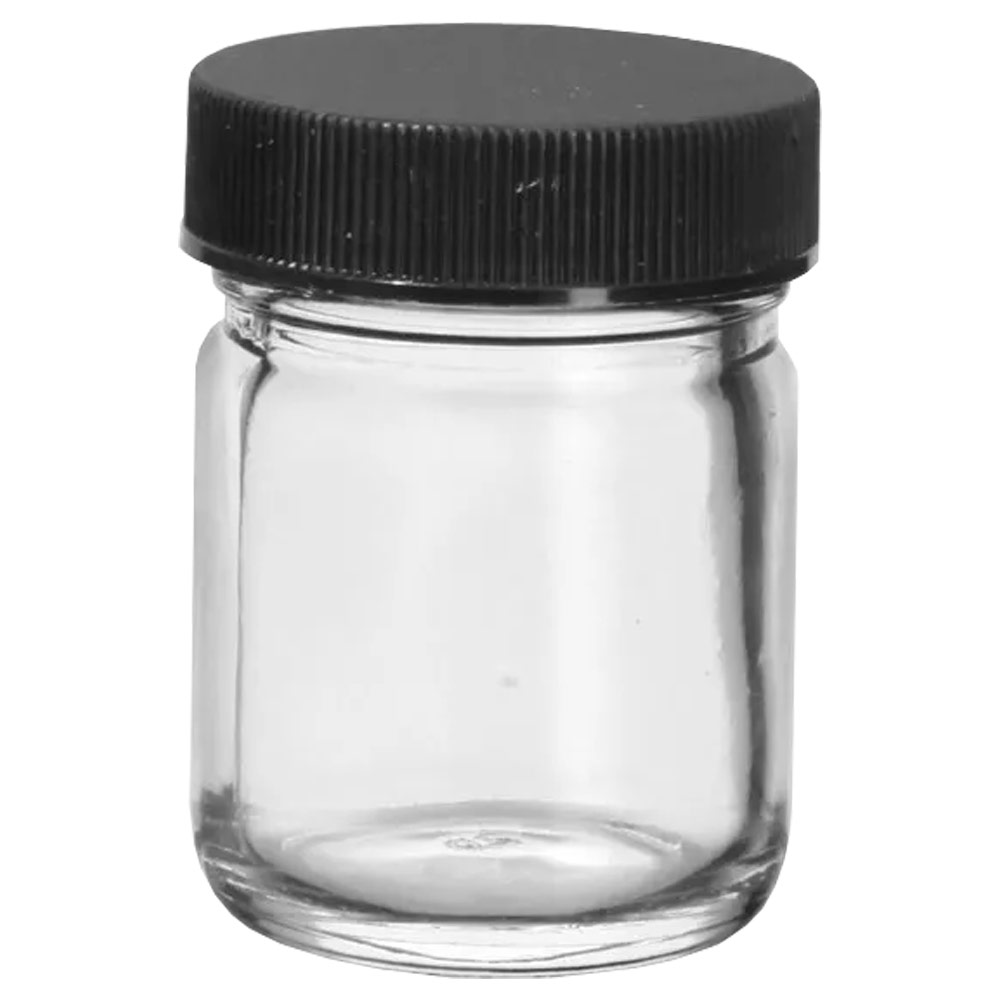 SKS Clear Glass Jar w/ Lined Plastic Black Ribbed Cap 1oz