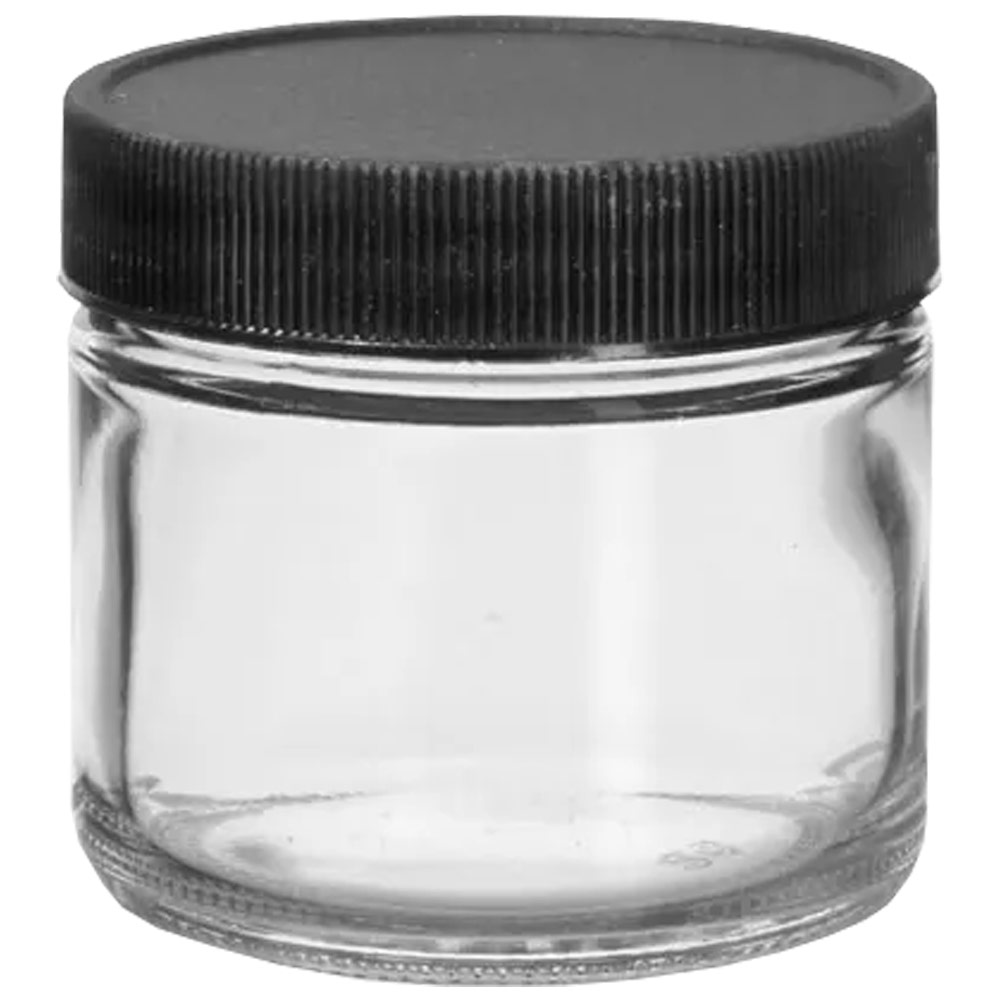 SKS Clear Glass Jar w/ Lined Plastic Black Ribbed Cap 2oz