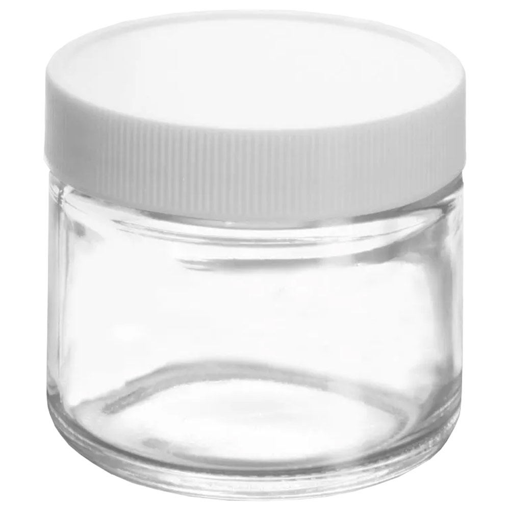 Clear Glass Jar w/Lined White Plastic Cap 2oz