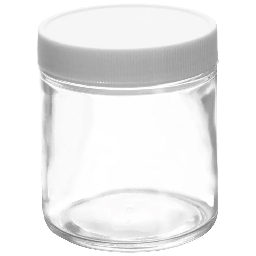 Clear Glass Jar w/Lined White Plastic Cap 4oz