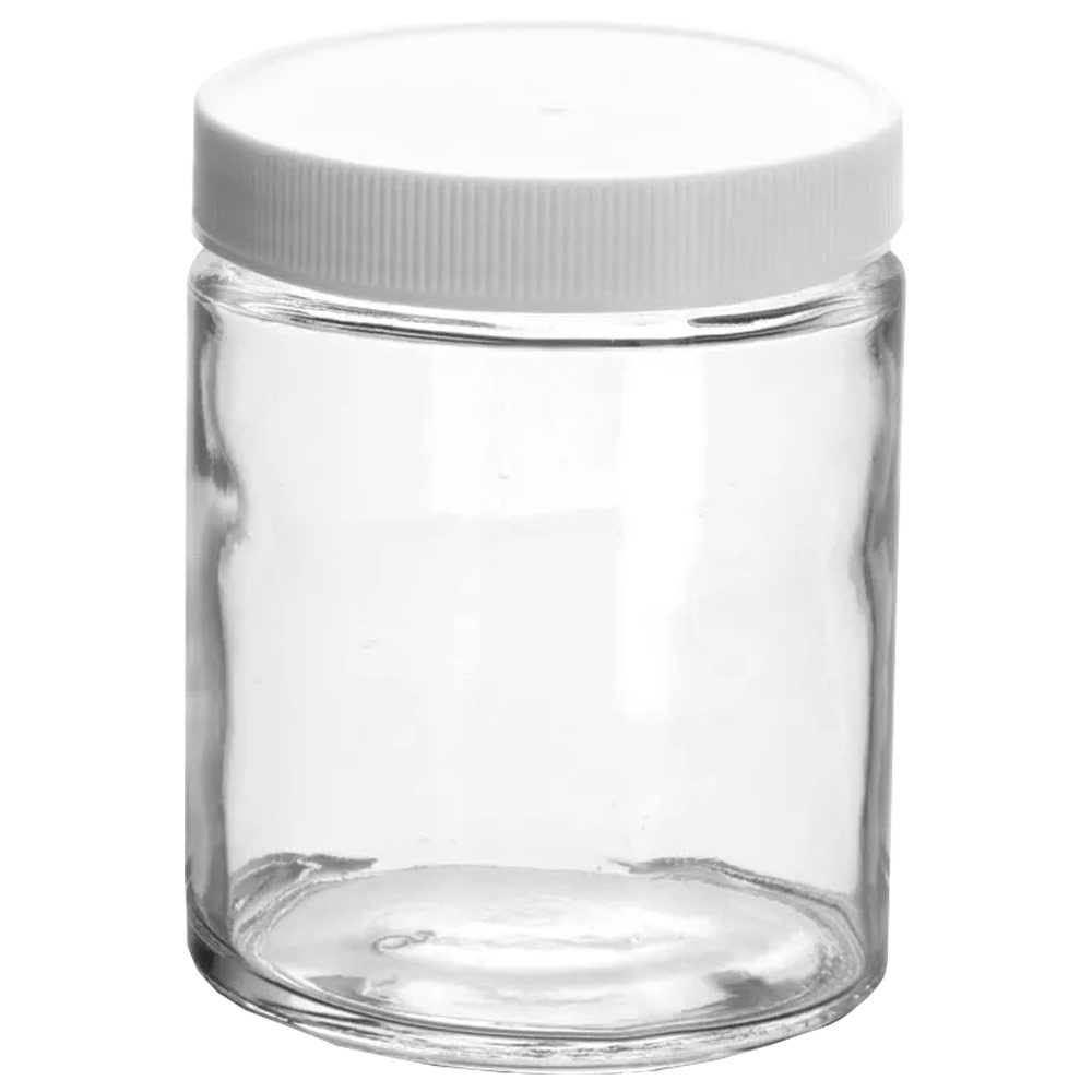 Clear Glass Jar w/Lined White Plastic Cap 6oz