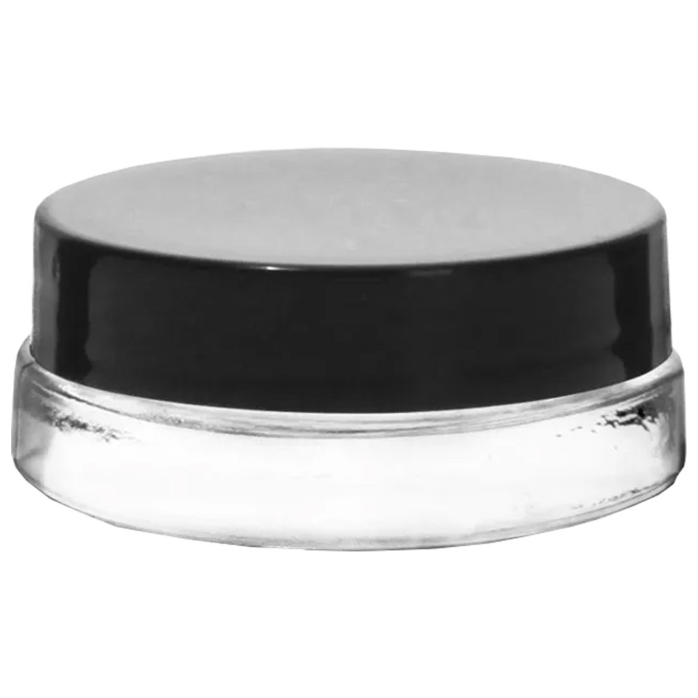 SKS Clear Glass Thick Cosmetic Jar w/Smooth Black Cap .15oz
