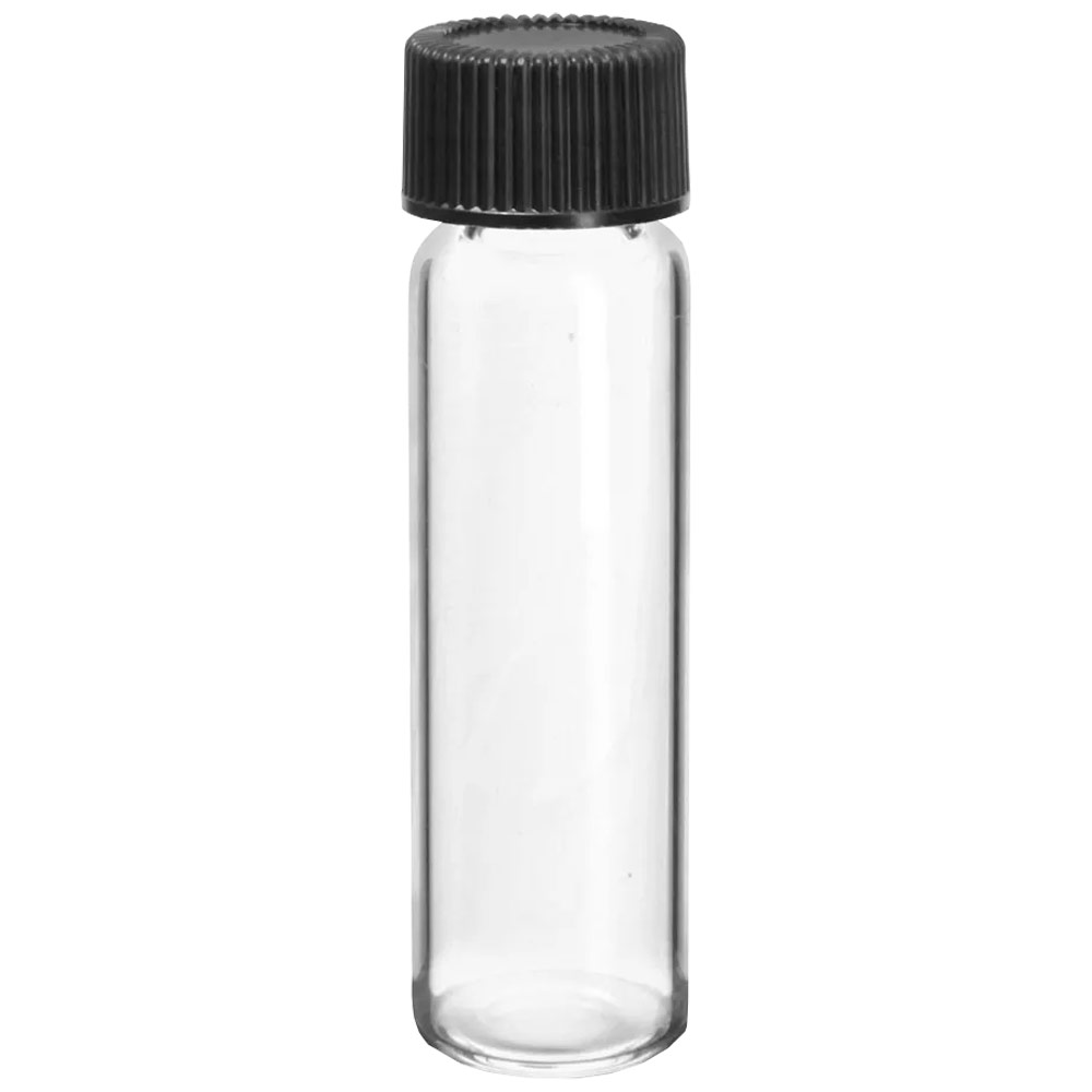 SKS Clear Glass Vial w/Black Ripped PE Cap 3 Dram