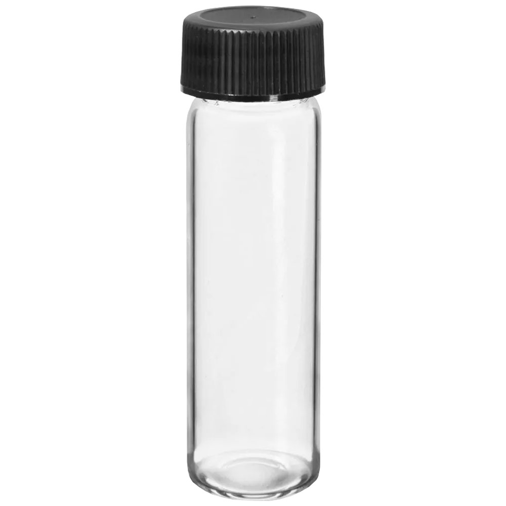 SKS Clear Glass Vial w/Black Ripped PE Cap 4 Dram