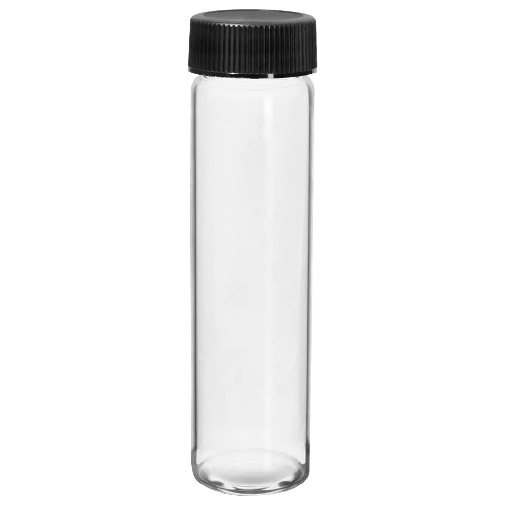 SKS Clear Glass Vial w/Black Ripped PE Cap 8 Dram
