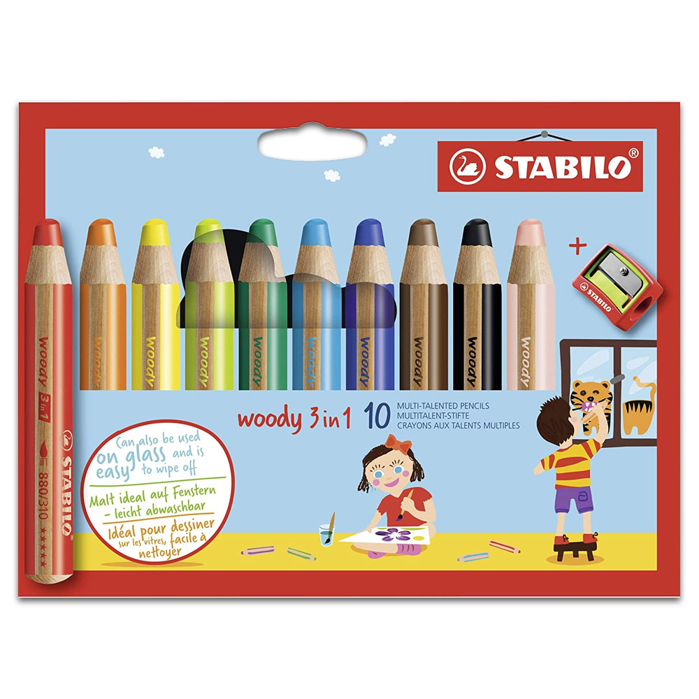 Stabilo Woody 3-in-1 Pencil + Sharpener 10 Set