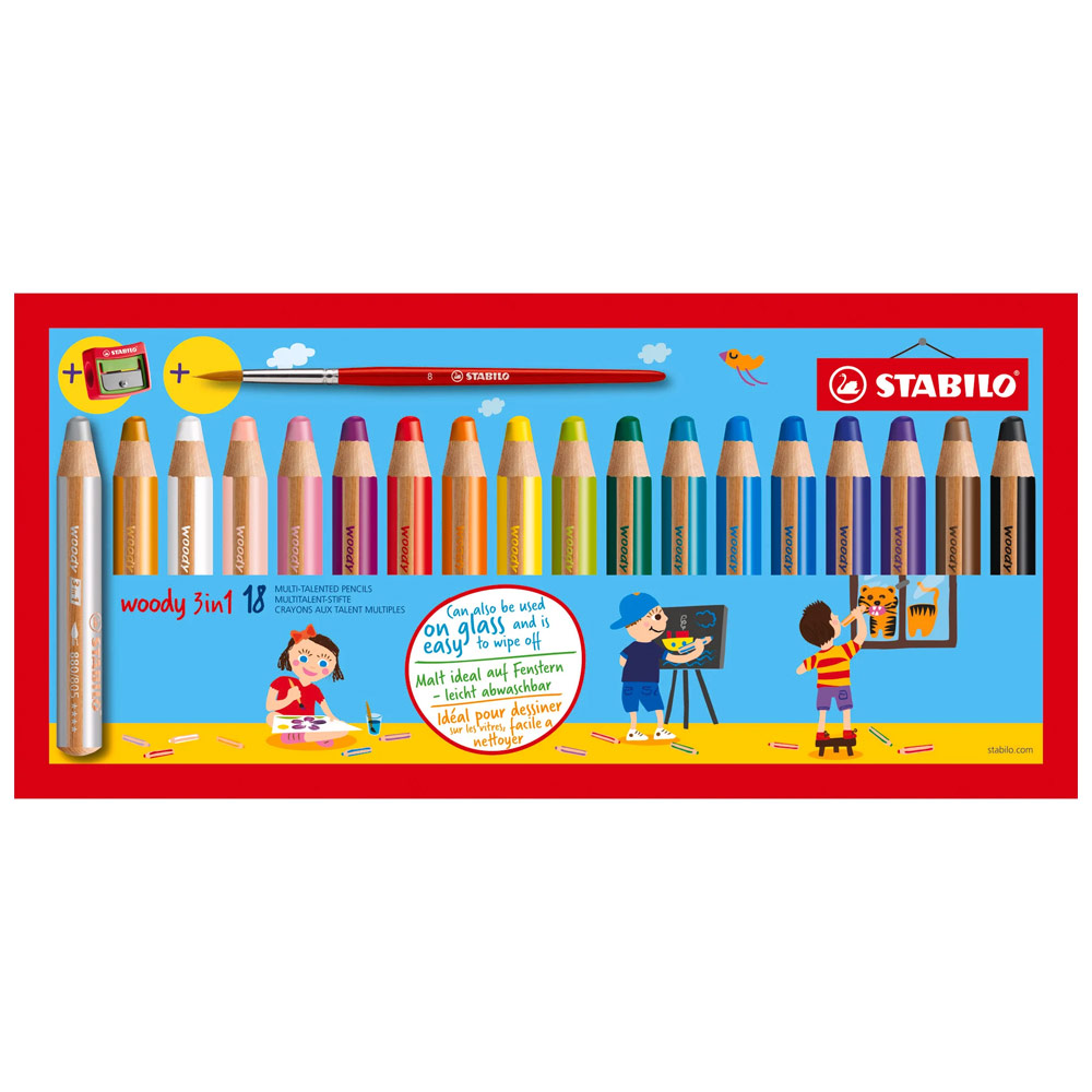 Stabilo Woody 3-in-1 Water-Soluble Wax Pencil + Sharpener 18 Set