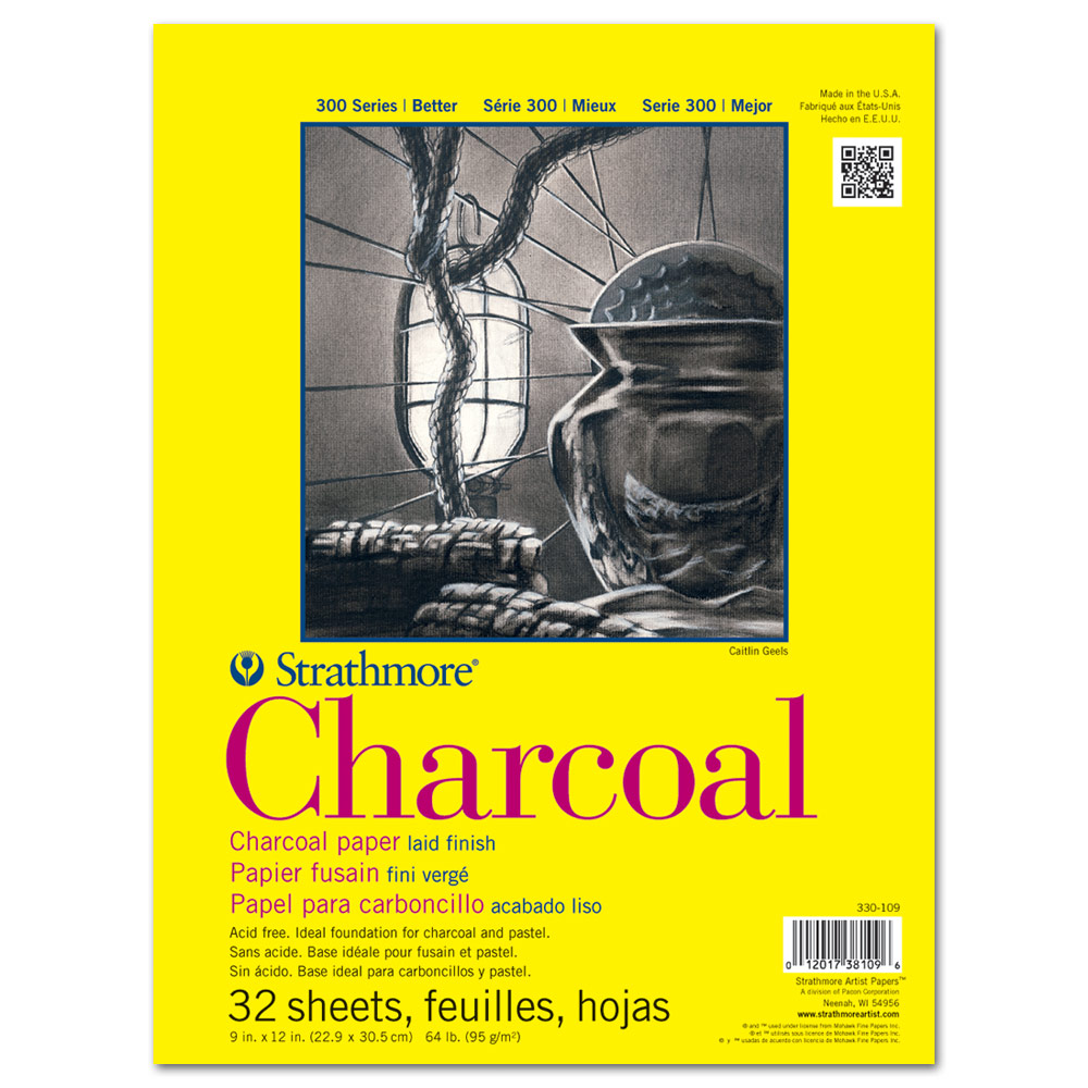 Strathmore 300 Series Charcoal Paper Pad 32 Sheets 9"x12" Natural White