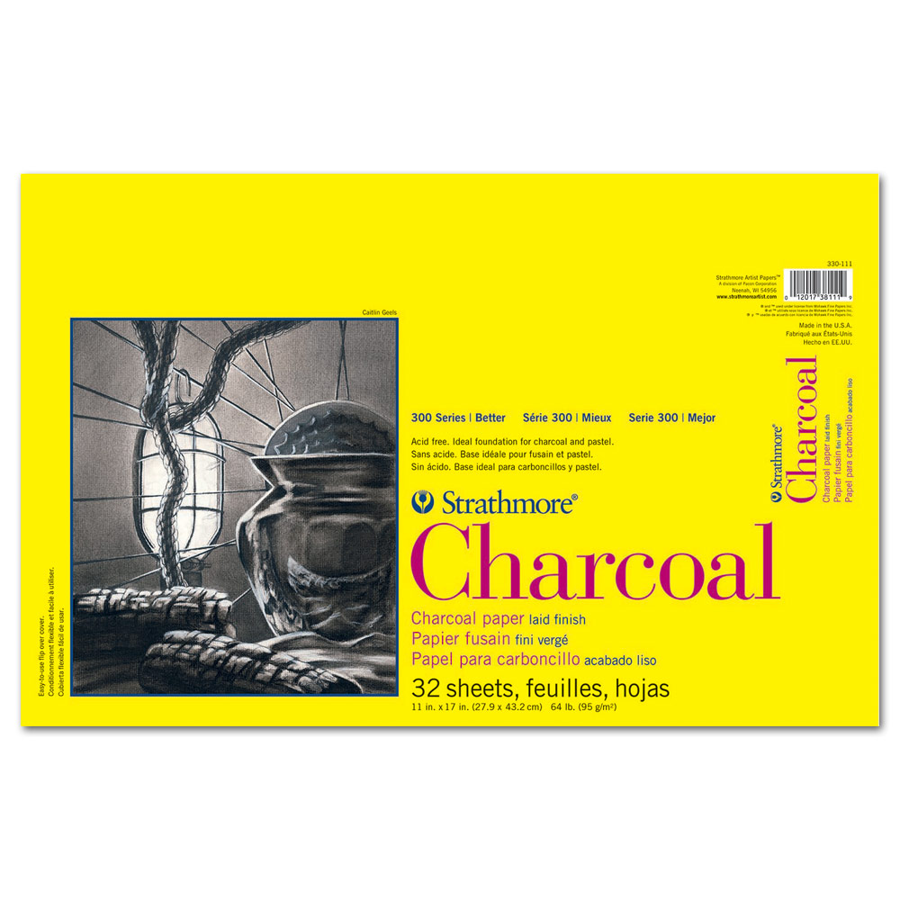 Strathmore 300 Series Charcoal Paper Pad 32 Sheets 11"x17" Natural White