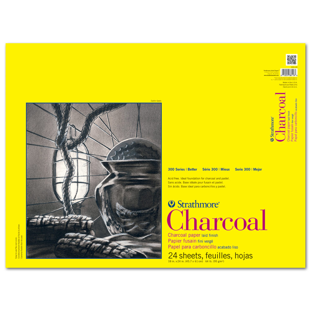 Strathmore 300 Series Charcoal Paper Pad 24 Sheets 18"x24" Natural White