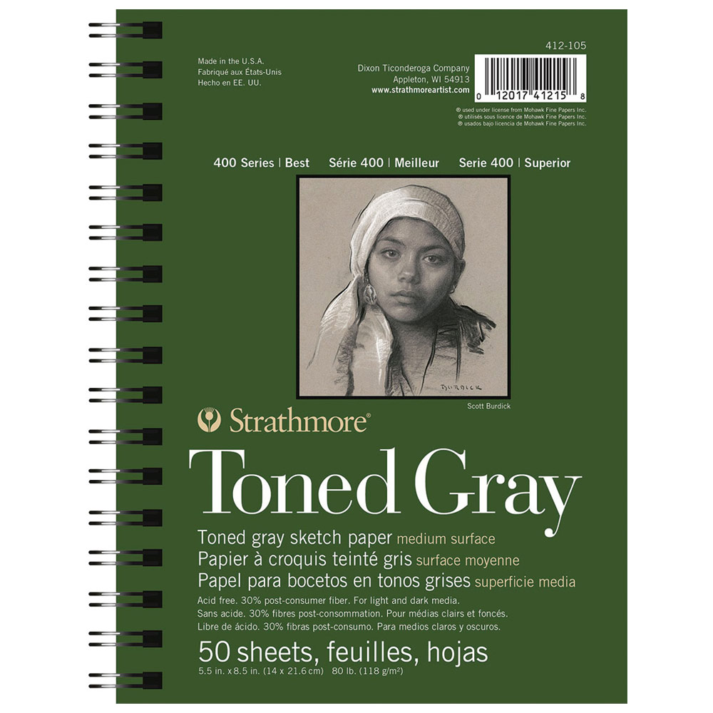 Strathmore Toned Sketch Spiral Paper Pad 5.5"X8.5"-Gray 50 Sheets 