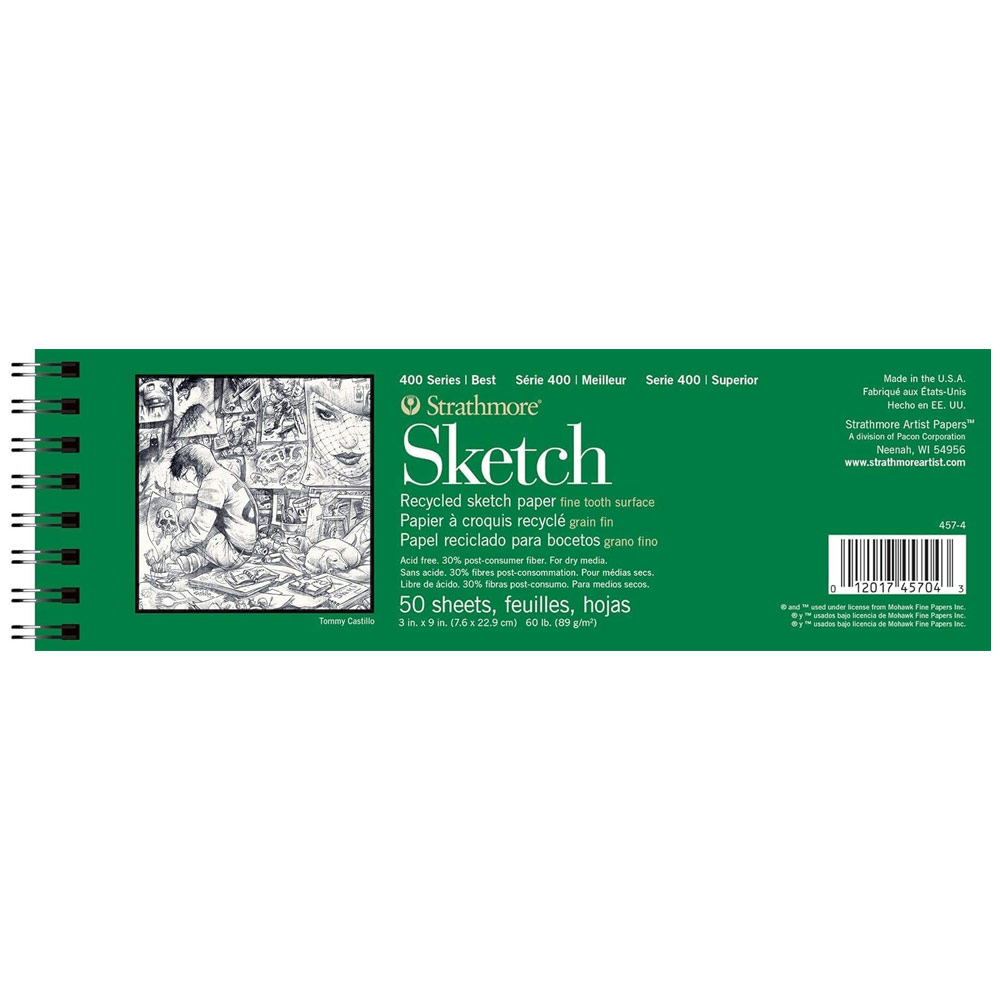 Strathmore 400 Series Recycled Sketch Spiral Pad 50 Sheets 3"x9"