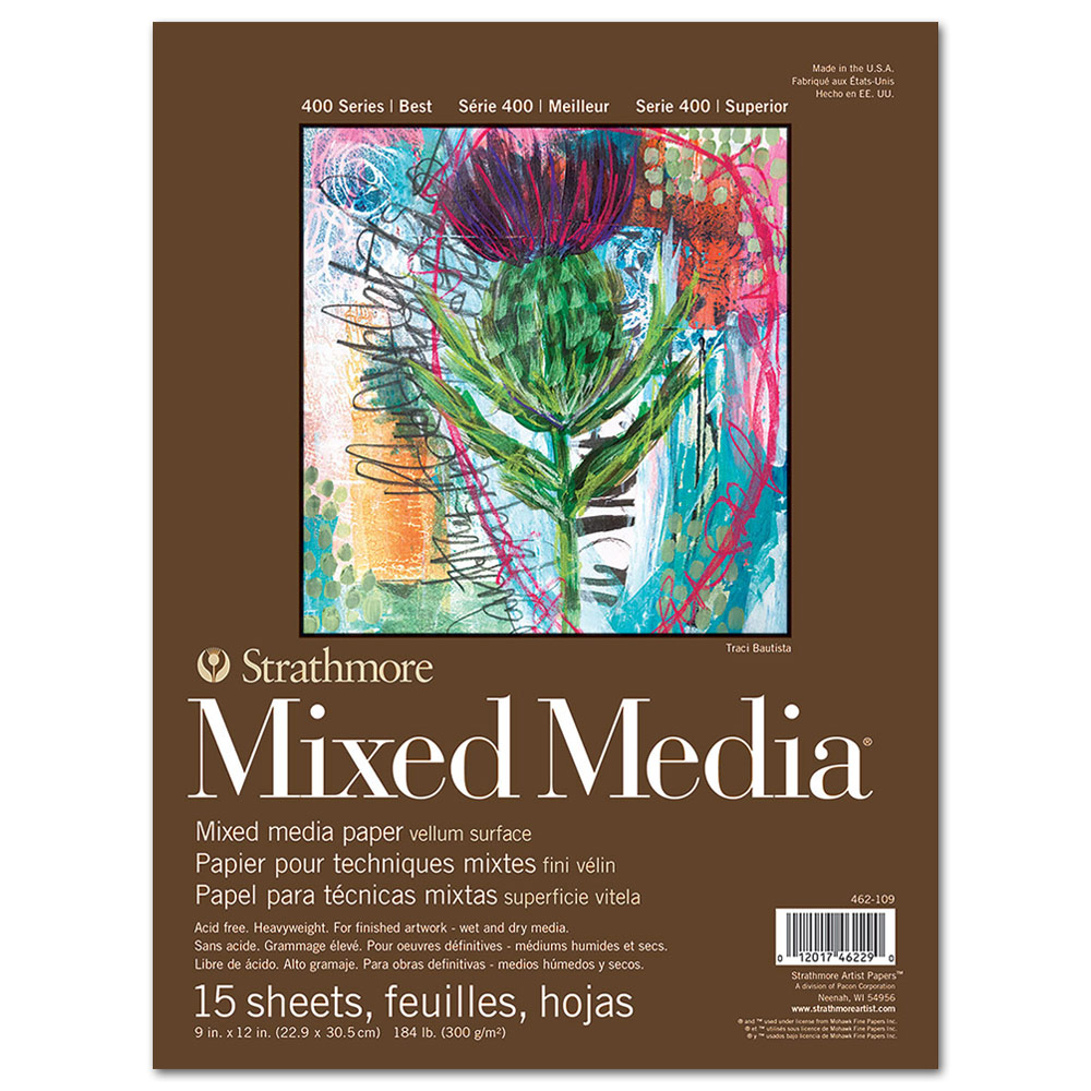 Strathmore 400 Series Mixed Media Paper Pad 15 Sheets 9"x12" White