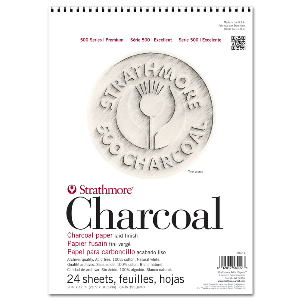 Strathmore 500 Series Charcoal Paper Spiral Pad 24 Sheets 9"x12" White