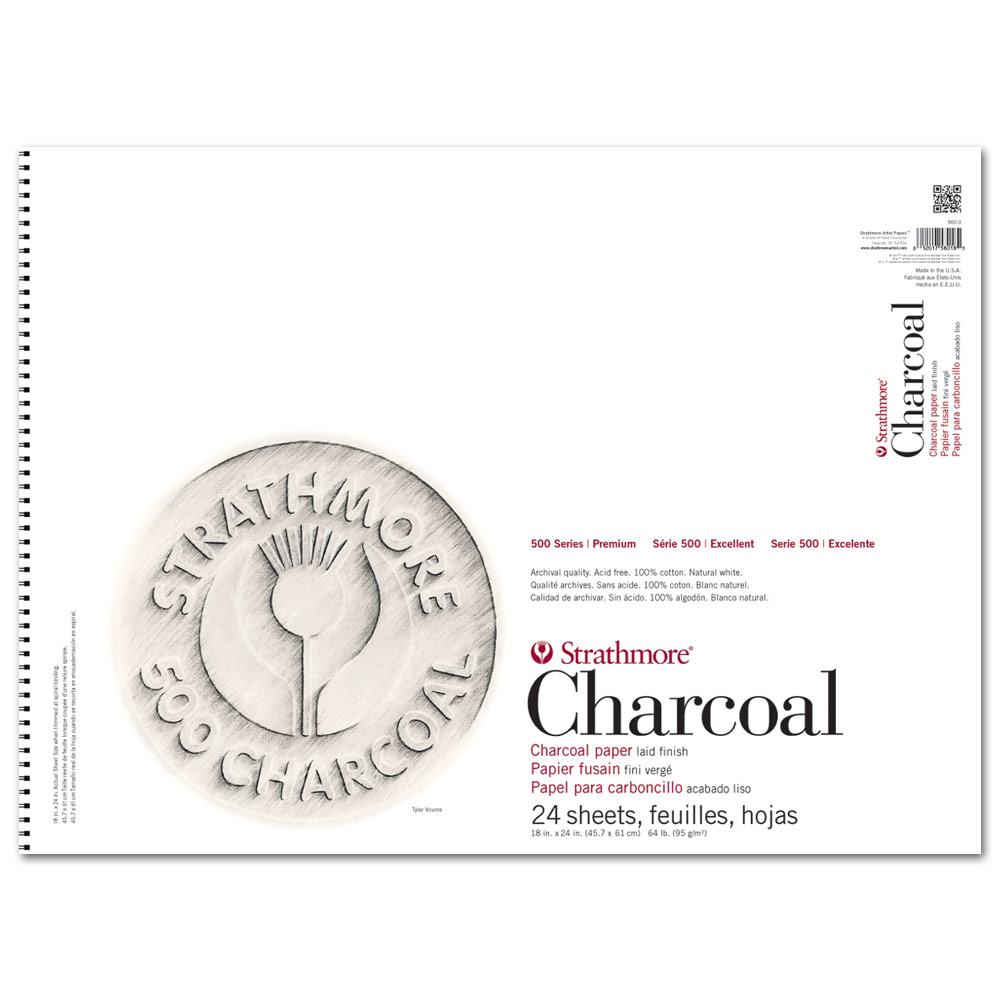 Strathmore 500 Series Charcoal Paper Spiral Pad 24 Sheets 18"x24" White